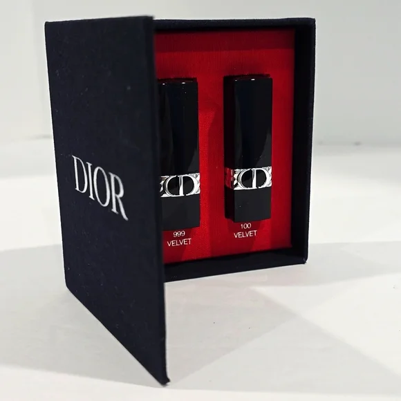 ✅ DIOR Mini Rouge Dior Lipstick Set in Dior Case: #999 & #100 Velvet Lipsticks⭐ - Picture 5 of 10